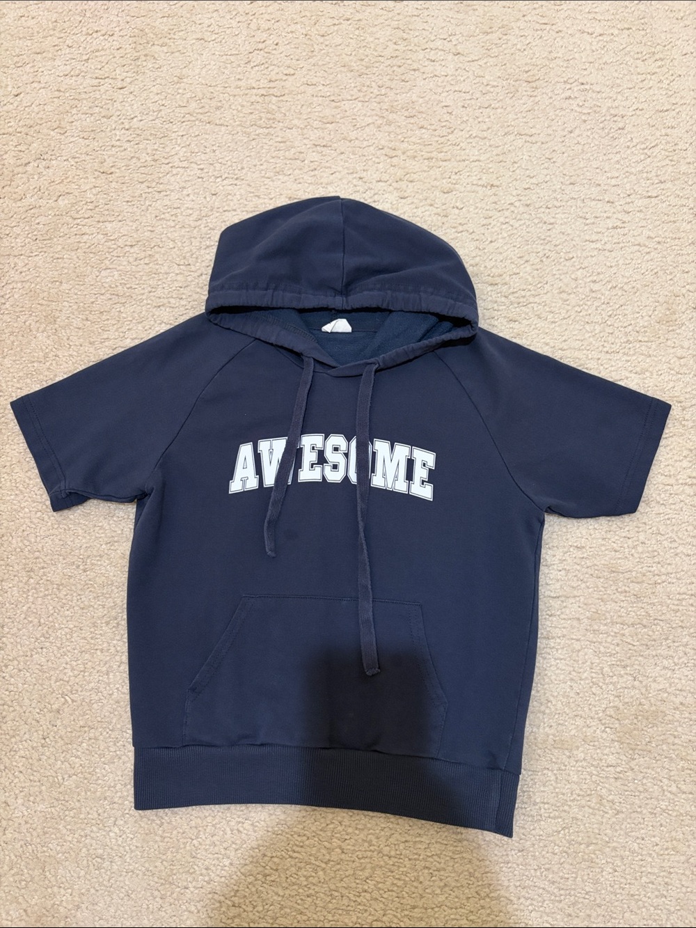 Kids Navy 'Awesome' Short-Sleeve Hoodie short sleeved shirt 10-12 M